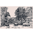 Digital drawing of city traffic engraving style vector image