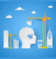 Crane adding last piece to puzzle head vector image