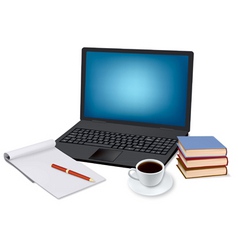 Laptop and coffee and notepad vector image