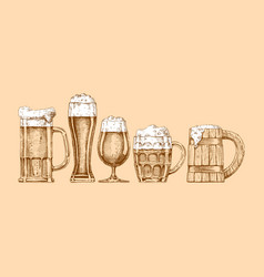 Set of beer glasses and mugs Set of beer glasses and mugs vector image