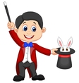 Magician cartoon pulling out a rabbit from his top vector image
