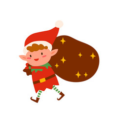 Christmas elf with gift Royalty Free Vector Image