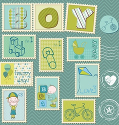 Baby boy postage stamps vector image