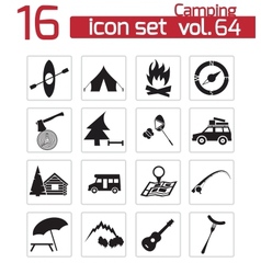 Black camping icons set vector image
