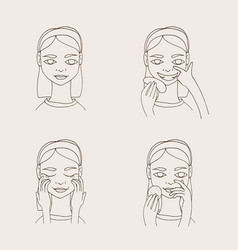 Set with lovely cartoon young woman taking care of Set with lovely cartoon young woman taking care of vector image