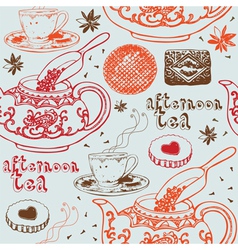 Seamless background with tea and sweets vector image