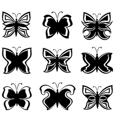 Collection black and white butterflies isolat vector image