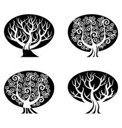 Set of black and white trees vector image