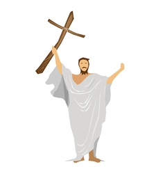 Jesus Christ Praying with A Wooden Cross vector image