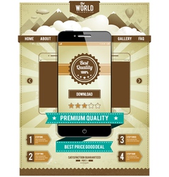 Modern smartphone on retro styled background vector image