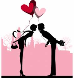 Kissing couple above the city vector image