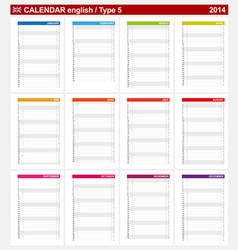 Calendar 2014 English Type 5 vector image