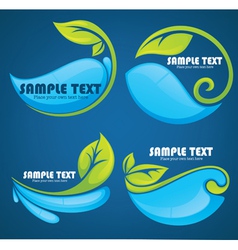 Water and leaves stickers and symbols on blue back vector image