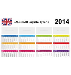 Calendar 2014 English Type 19 vector image