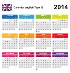 Calendar 2014 English Type 16 vector image