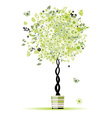 Spring floral tree green in pot for your design vector image