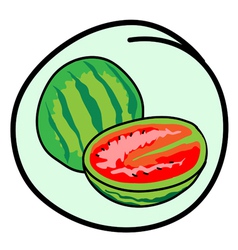 Fresh Green Watermelons on Round Green Background vector image