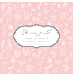 Baby girl shower card with foot steps and frame Baby girl shower card with foot steps and frame vector image