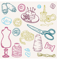 Sewing kit doodles vector image