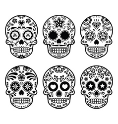 Mexican sugar skull Dia de los Muertos icons set Mexican sugar skull Dia de los Muertos icons set vector image