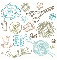 Sewing kit doodles vector image