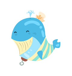 Funny cartoon smiling whale pirate colorful Funny cartoon smiling whale pirate colorful vector image