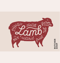 Poster with red lamb silhouette lettering Poster with red lamb silhouette lettering vector image