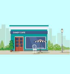 Candy cafe on the background of the city and vector image