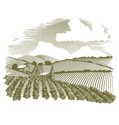 Woodcut Rural Farm House vector image