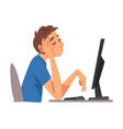 bored man working with computer lazy male vector image