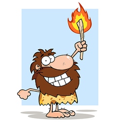 Smiling Caveman Holding Up A Torch vector image
