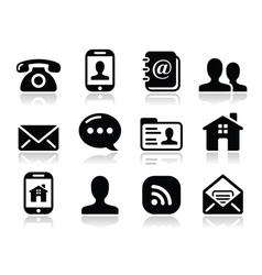 Contact black icons set - mobile user smartphone vector image