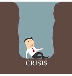 Bankrupt businessman sitting in a crisis pit Bankrupt businessman sitting in a crisis pit vector image