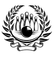 Bowling symbol in laurel wreath in retro style vector image
