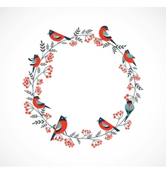 Christmas wreath with birds and ashberry Christmas wreath with birds and ashberry vector image