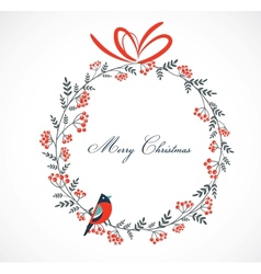 Christmas wreath with birds and ashberry vector image