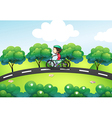A boy riding in his bike at the street vector image