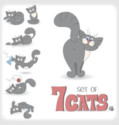 Set of seven playful cats vector image