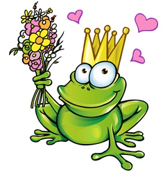 Prince frog with bouquet vector image