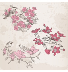 Retro - Flowers and Birds vector image