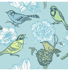 Birds and Flowers - seamless pattern vector image