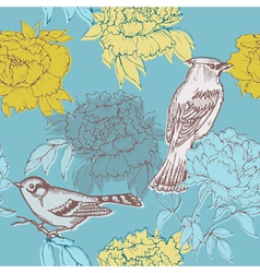 Birds and Flowers - seamless pattern vector image