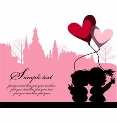 Kissing couple above the city vector image