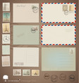 Set Vintage postcard designs envelopes and stamps vector image