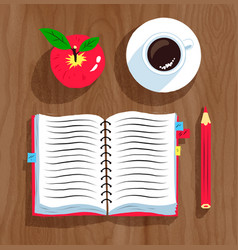 Notebook apple and cup of coffee vector image