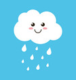 Cloud character with rain drops on blue background vector image