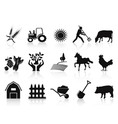 Black farm and agriculture icons set vector image