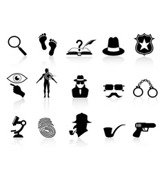Black detective icons set vector image