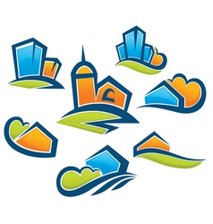 Cartoon village of building and landscape vector image