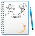 A notebook with a sketch of the baseball players vector image